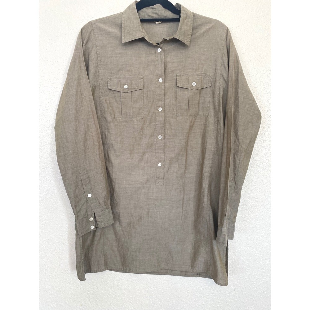 J.Crew Shirt Dress Olive Green Long Sleeve Pockets Casual Preppy‎ Womens Siz S